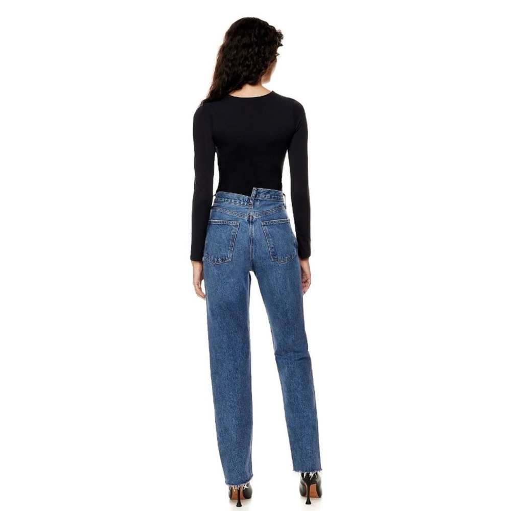 Agolde Mid-Blue Criss Cross Straight Leg Jeans - Picture 4 of 4